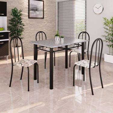 Imagem de Conjunto de Mesa Tubular 100x60cm Tampo em Granito com 4 Cadeiras Arabesco / Preto