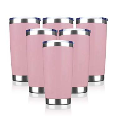 Imagem de EcoMozz Caneca de aço inoxidável isolada a vácuo de 590 ml com tampa, caneca de viagem de parede dupla, xícara de café revestida com pó durável, adequada para bebidas geladas e bebidas quentes (pacote