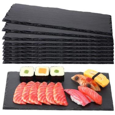 Imagem de Zopeal 10 tábuas de charcutaria de ardósia preta de 30 cm x 15 cm, placa de ardósia preta, pratos de pedra individuais para jantar, festa, aperitivos, bolo, frutas, sushi, quadro-negro