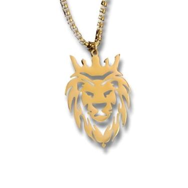 Imagem de Colar Masculino "Filho do Rei" em Aço Inoxidável Dourado 60cm com Pingente Leão de Judá – Fé, Força e Estilo - Acompanha Bolsa de Veludo