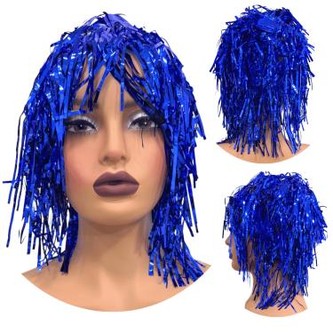 Imagem de Peruca metalizada festa fantasia carnaval franja azul