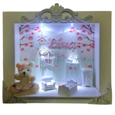 Imagem de Quadro Enfeite De Porta Maternidade Cenário Led - BRANCO JARDIM FLORID