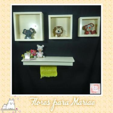 Imagem de Kit Nichos Cubo + Prateleira com Varão MDF - Creme / Bege - Flores par