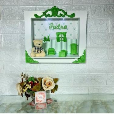 Imagem de Quadro Enfeite De Porta Maternidade Cenário Led - Verde Ursinho - Flor