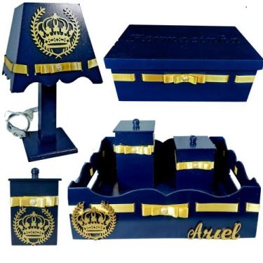 Imagem de Kit de Higiene para quarto de bebê menino madeira Mdf 6 pçs - Coroa do