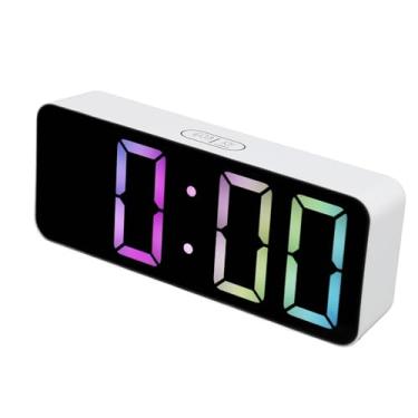 Imagem de Despertador Digital de LED, Grande Tela Mirorr Touch Scret Temp, Relógio de Mesa Inteligente, Brilho Automático Diminuído, Alarme Duplo, Modo de Soneca, Alimentado por USB, para