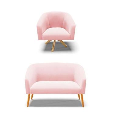 Imagem de Kit 1 Namoradeira E 1 Poltrona Rosa Bebê Base Madeira - DROSSI