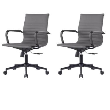 Imagem de Kit 2 Cadeiras Escritório Manhattan Black Esteirinha Diretor Fratini PU Cinza Base Rodízio Preto