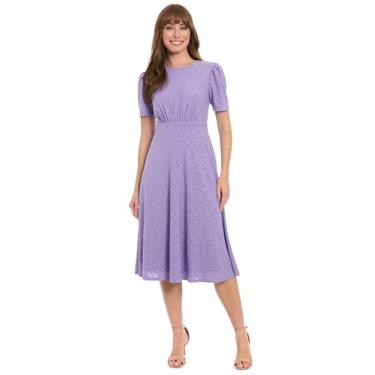 Imagem de London Times Vestido feminino midi com ilhós, mangas bufantes, cintura reunida, corte império, vestido de convidada para casamento, Tulipa violeta, 52