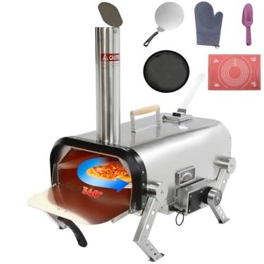 Imagem de SKYCORPS Forno de pizza ao ar livre de aço inoxidável, fogão de pizza a lenha com pedra de pizza giratória automática de 30 cm, churrasqueira portátil para festas de quintal, acampamento e piqueniques