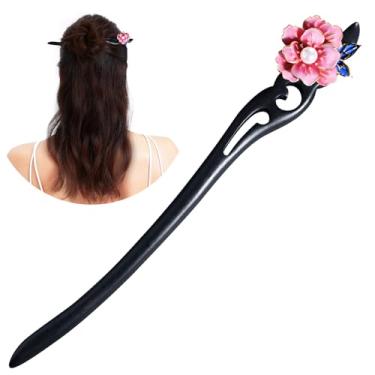 Imagem de KZQtriid Acessórios de cabelo, cobre banhado a ouro 14k, ébano natural vintage feito à mão, esmaltes coloridos, pérola, peônia, pérola, prendedor de cabelo. Pauzinhos de cabelo de 17,5 cm para