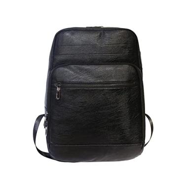 Imagem de Mochila para homem Mochila de couro PU Casual Mochila para meninos adolescentes Mochila(Black)