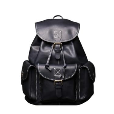 Imagem de Mochila de viagem de moda de grande capacidade para homens mochila vintage de couro para homens mochila para laptop(Black)
