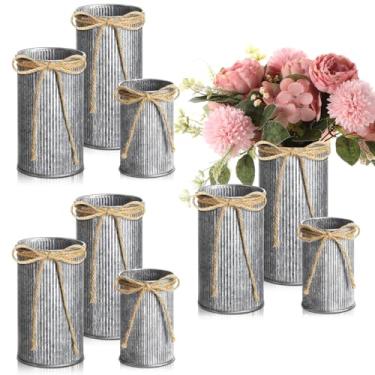Imagem de Zonon 9 peças de decoração de vaso de fazenda com arco de barbante 11 cm balde de flores galvanizado 15 cm vasos de metal 18 cm vasos decorados rústicos para flores artificiais, mesa de casa,