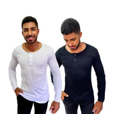 Imagem de Kit 2 Camisa Henley Masculina Slim Manga Longa 100% Algodão Linha Prem