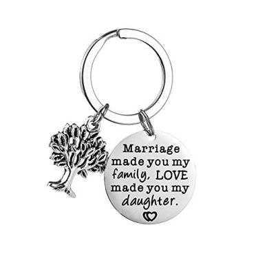 Imagem de Pulseira Hibetek Son Daughter in Law chaveiro presente casamento Made You Family Love Made You My Filha joia misturada família chaveiro presentes para enteada Prata