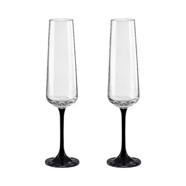 Imagem de Taça de Cristal Bohemia Para Champanhe 200 ml Preta Sandra 2 Peças - B
