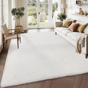 Imagem de COZYLOOM Tapetes macios 12 x 20 cm moderno tapete felpudo felpudo antiderrapante antiderrapante tapete de pelúcia extra confortável tapetes felpudos para crianças, berçário, dormitório, quarto, branco