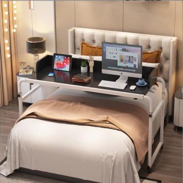 Imagem de Mesa Overbed ajustável com rodinhas para laptop, mesa sobrecama, mesa de computador, estação de trabalho multiuso - altura e largura ajustável, suporte portátil para laptop