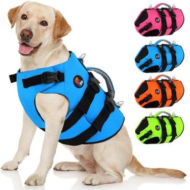 Imagem de Dogcheer Colete salva-vidas para cães, colete salva-vidas de neoprene de alta flutuabilidade para natação, passeios de barco, colete refletivo para cães pequenos, médios e grandes - azul, GG