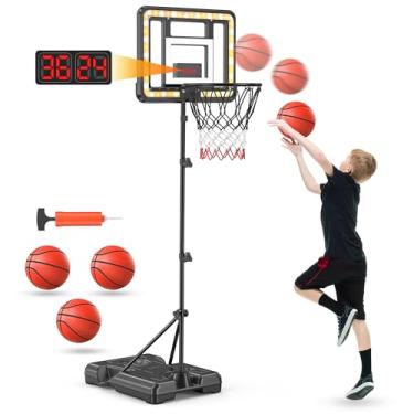 Imagem de Cesta de basquete infantil com placar e temporizador, altura ajustável para crianças de 3 a 1,8 m, com suporte, brinquedo de gol para quintal ao ar livre, jogos esportivos para meninos de 3 anos, 4, 5