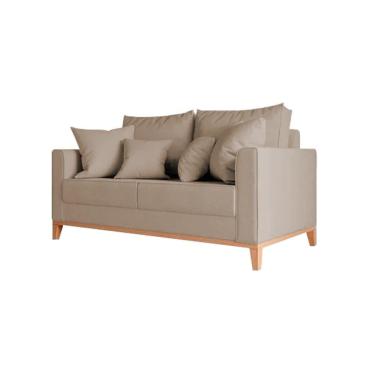Imagem de Sofá Namoradeira Beny Base Em Madeira Maciça Suede Bege - Cor: Bege
