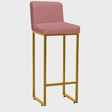 Imagem de Banqueta Alta Com Encosto Lucca -60cm chão até o assento Industrial Ferro Dourado Suede Rose Gold- Ahz Móveis