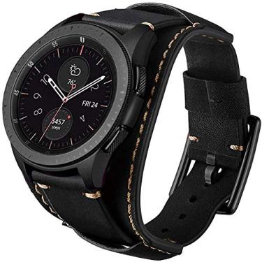 Imagem de Pulseira Sjiangqiao Compatível com Samsung Galaxy Watch 42 mm/Active 40 mm/Active 2 40 mm 44 mm/Gear S2 Clássica, Pulseira Vintage Vintage de Couro Genuíno de Substituição Pulseira Pulseira para Homens e Mulheres (Preta), Preto