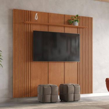 Imagem de Painel para Tv até 75 Polegada com Prateleira 234 X 250cm Apolo 100% Mdf Naturalle