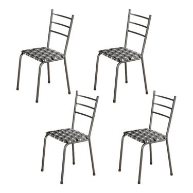 Imagem de Kit com 04 Cadeiras 105x50cm Maceió Mosaico Branco e Preto / Prata Martelado