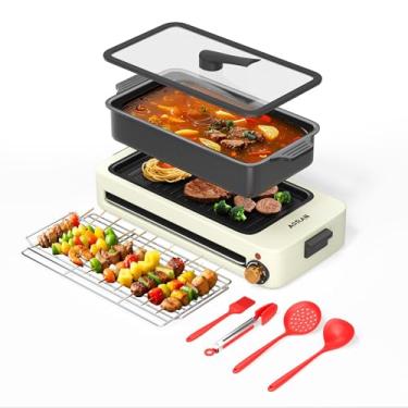 Imagem de aoran kitchen Churrasqueira Elétrica Interna Aoran – Churrasqueira Sem Fumaça De 1700 W, Panela Quente E Chapa Com 4 Ferramentas Gratuitas – Controle De Temperatura Ajustável, Revestimento Antiadere