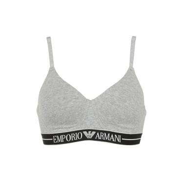 Imagem de Emporio Armani Sutiã feminino de algodão acolchoado com contorno macio para uso diário, Cinza-claro Melange, PP
