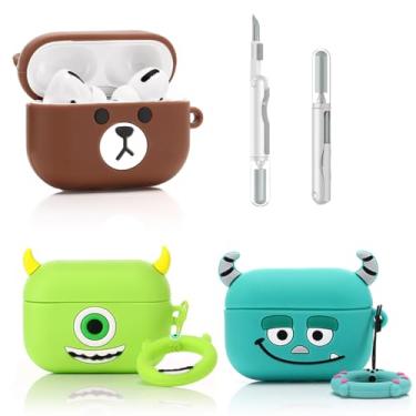 Imagem de (Pacote com 3 + caneta limpa) Capa XMBYGY para AirPods Pro 2ª/1ª geração com kit de caneta de limpeza, capa protetora de silicone com desenho animado fofo para AirPods Pro 1/2 (MS+MQ+BR)