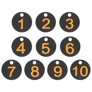 Imagem de PATIKIL 1-10 etiquetas numeradas de plástico redondo numeradas identificação identificação chave pendurar etiqueta para chaveiro de dormitório caixa de armário de academia, preto com texto amarelo