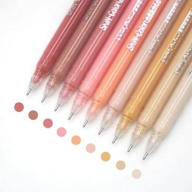 Imagem de Yolaka Canetas de gel com ponta fina de 0,6 mm, lápis de desenho de 9 cores para livros de colorir para adultos, conjunto de canetas de escrita suave para diário (pele colorida)