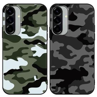 Imagem de Yomjew Pacote com 2 capas de telefone camufladas verde exército preto para Samsung Galaxy A56 de 6,7 polegadas, capa de padrão legal antiarranhões, macia, fina, flexível, protetora à prova de choque