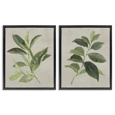 Imagem de Stupell Industries Conjunto de 2 peças de folhas de planta de chá e café verde com moldura preta, design de Lanie Loreth, 78 x 63 cm