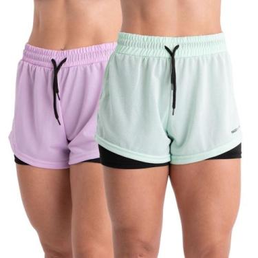 Imagem de 2 Shorts Academia Duplo Feminino Com Bolso Dryfit Bermuda Para Treino 