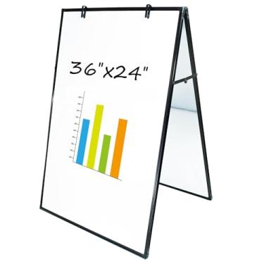 Imagem de JILoffice Quadro apagável a seco, quadro branco magnético 91 x 61 cm, cavalete de quadro branco de dupla face, moldura de alumínio preto com dois ganchos flipchart para escritório, casa e escola