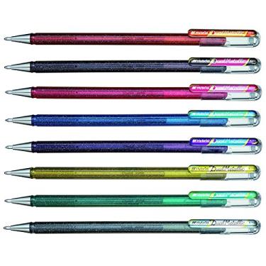 Imagem de Caneta rolo de gel líquido duplo metálico da Pentel Hybrid YK110/8-M – Pacote com 8 canetas em 16 cores metálicas brilhantes