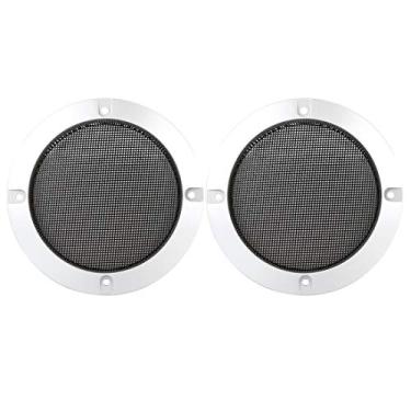 Imagem de X AUTOHAUX 2 pçs 4 polegadas Metal Glossy Audio Speaker Cover Mesh Subwoofer Grill Horn Guard Decorative Circle Grille Protector Tom de prata para carro