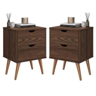 Imagem de Kit conjunto quarto 2 Mesas de Cabeceira Madri Box Casal 2 Gavetas Pés