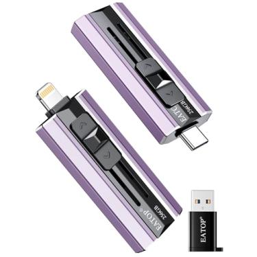 Imagem de EATOP Flash Drive de 256 GB destinado a iPhone iPad, armazenamento em cartão de memória para backup de fotos e vídeos, compatível com iPhone iPad Android PC, Plug and Play, sem necessidade de