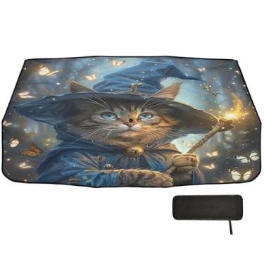 Imagem de Chapéu de bruxa de gato, varinha mágica, guarda-sol para para-brisa de carro, bloco UV, protetor de janela de carro 147 x 75 cm, itens essenciais para carros