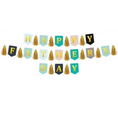 Imagem de Banner pré-amarrado Feliz Dia dos Pais, guirlanda suspensa feliz dia dos pais, decoração de festa para pai, cartolina com letras brilhantes (borla dourada)
