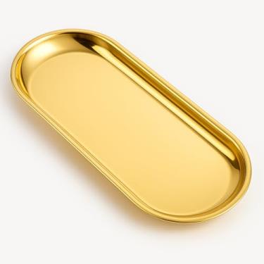 Imagem de Kit 3 Bandejas Douradas De Aço Inox Decorativas Espelhadas para Joias, Maquiagem e Cosméticos Organização e Decoração