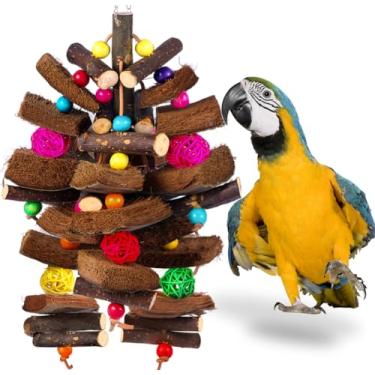Imagem de Brinquedo de pássaro Kyouki para papagaios, calopsitas, periquitos, conures, araras, pombinhos, amazonas e outros pássaros pequenos/médios/grandes – Brinquedo de enriquecimento de casca de coco