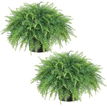 Imagem de Juxdp Topiaria de samambaias artificiais de 53 cm – 2 conjuntos para decoração de varanda da frente, plantas em vaso de samambaias falsas de Boston, arbusto de vegetação sintética, resistente a UV