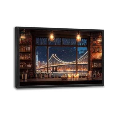Imagem de Arte de parede grande da ponte do Brooklyn para sala de estar, horizonte noturno de Nova York, imagens emolduradas, decoração em tela, pinturas de cidade, arte moderna extra grande para quarto