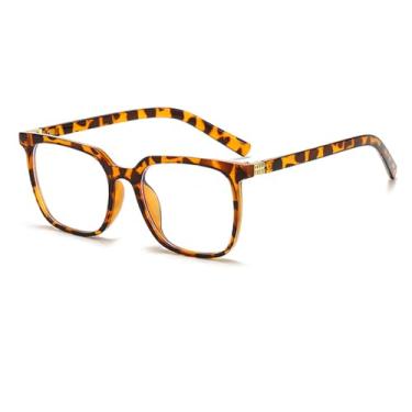 Imagem de Azoxus Óculos modernos com luz azul para mulheres, adolescentes, quadrados, jogos de leitura, óculos de computador, homens, bloqueio de luz azul, Moldura com estampa de leopardo, Large